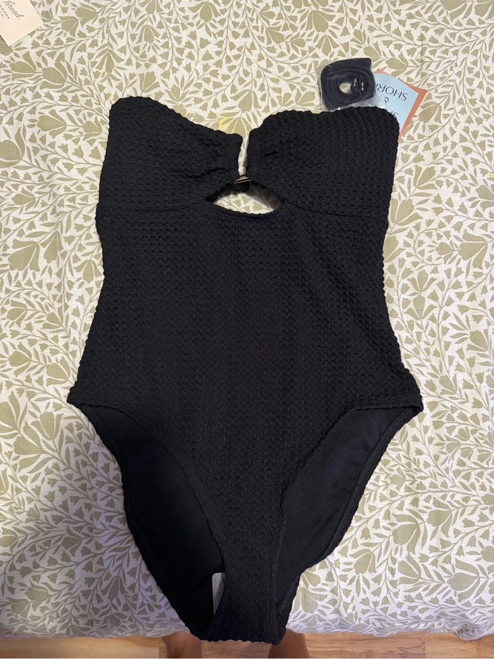 Shade & Shore Black Textured Girls One-Piece Swimsuit with Front Cutout